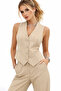 Women's V-Neck Button Detailed Lined Fabric Vest Trousers Double Set 6709 - 2