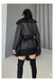 Women's Belted Plush Collar Detailed Stylish Design Lined and Furry Long Sleeve Quilted Coat 3484 - 3
