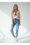 Women's crew neck scarf-lined sweatshirt with cotton interior, soft texture, and embroidered long sleeves.