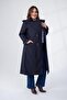Women's Plus Size Collar Buckle Trench Coat Navy Blue - 8