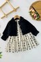 My Little One's Floral Embroidered Girls' Dress Set with Jacket - Black - 2