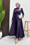 Omzu Stone Satin Evening Dress Purple - 3