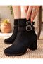 Women's Hermina Black Suede Double Buckle Short Boots - 2