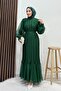 Pleated Janjan Evening Dress Dark Green - 5