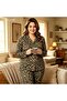 Leopard Patterned Large Size Thin Suede Shirt Collar Women's Battal Size Pajama Set (3Xl-5Xl) - 3