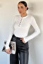 Cream Women's Blouse with Gold Snap Buttons and Self-Line Pattern - 2