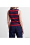 Red Navy Blue Crew Neck Striped Women's Knitwear Undershirt - 3