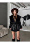 Premium Fur-Collar Tie-Detail Leather Jacket Coat - 4