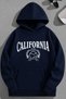 Unisex 3 Thread Cotton Navy Blue Califtennis Print Loose Fit Sweatshirt Hoodie