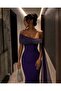 Scuba Flexible Fabric Degaje Collar Stone Chiffon Detailed Evening Dress 583420 Purple - 2
