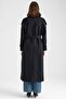 Oversized Water-Repellent Trench Coat with Cape and Epaulet Detail Black 6897 - 7