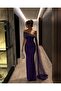 Scuba Flexible Fabric Degaje Collar Stone Chiffon Detailed Evening Dress 583420 Purple - 3