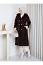 Angora Classic Belted Stylish Fox Coat Brown - 4