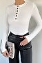 Cream Women's Blouse with Gold Snap Buttons and Self-Line Pattern
