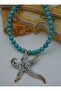 Cord Design Necklace - Turquoise - - 2