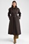 Epaulet Detailed Large Size Water Repellent Long Trench Coat Brown 6899 - 2