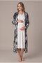 Women's Ecru Lace Long Sleeve Patterned Maternity Nightgown Set with Easy Breastfeeding Dressing Gown - 2
