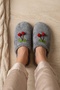 Plush Women's House Slippers with Cherry Detail - Cute Design Warm Room Slippers - 4
