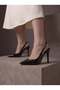 Black Patent Leather Transparent Detailed Slingback Stiletto Pointed Toe Gold Buckle Thin Heel Evening Event Elegance - 3