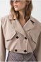 Women's Beige Wide Double-Breasted Collar Pocket Detailed Elastic Crop Trench Coat 2834 60286460 - 3