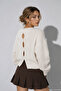 Women's Beige Soft Touch Knit Sweater with Back Buttons - 3