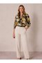 Women's Khaki Viscose Patterned Long Sleeve Buttoned Colored Shirt