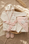 100% Cotton 4-Piece Rabbit Figured Baby Bathrobe Set - Cream & Salmon Pink Hooded Towel and Sweatshirt - 2