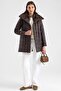 Zipper and Fur Detailed Quilted Coat Brown 6905 - 2