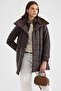 Zipper and Fur Detailed Quilted Coat Brown 6905