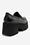 Santia Black Matte Patent Leather Women's Thick-Soled Loafer Shoes - 6