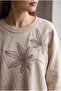 Beige leaf pattern beaded 100% cotton sweatshirt - 2
