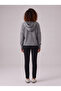 Women's Gray V-Neck Hooded Sweatshirt with Stitching Detail and Piece-Dye Washed Effect, 100% Cotton - 4