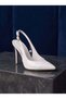 White Patent Leather Transparent Detailed Slingback Stiletto Pointed Toe Gold Buckle Thin Heel Bridal Wedding Evening Dress - 6