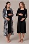 Women's Black Lace Long Sleeve Patterned Maternity Nightgown Set with Easy Breastfeeding Dressing Gown - 3