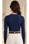 Women's Navy Blue Modal Ribbed Fabric Window Collar Detailed Long Sleeve Stretchy Blouse - 8