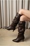 Women's Brown Leather Bellows Pino Heel Above the Knee Boots Un001-0904 - 5