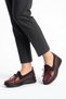 Wave bow stretch genuine leather orthopedic women's shoes - burgundy leather - 5