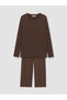 Vizyon New Season Brown Crew Neck Polka Dot Women's Pajama Set - 6