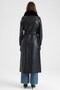 Removable Fur Cape and Buckle Detailed Crush Leather Trench Coat Black 6907 - 7