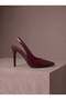 Burgundy Patent Leather Transparent Detailed Slingback Stiletto Pointed Toe Gold Buckle Thin Heel Evening Dress Event Night - 4