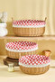 Rattan-look round 3-piece multi-purpose organizer basket set with handles and plaid fabric - 2