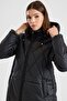 Removable Hooded Plus Size Quilted Coat Black 6906 - 6