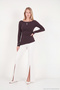Cotton Boat Neck Side Gathered Knitted Blouse Women's Blouse 5867059 - 3