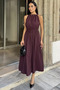 Dark Burgundy Gülseli Women's Beaded Collar Elastic Waist Dress