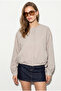 Women's Gray Crew Neck Buttoned Side Tie Detailed Lined Short Trench Coat 2818 60286459 - 3