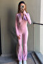 Combo Pink Women's Long Sleeve Zippered Slim Fit Spanish Leg Yoga Pilates Fitness 2-Piece Sports Set