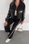Women's Leather Detailed Jacket and Wide-Leg Pants Two-Piece Set