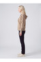 Women's Beige Hooded Sweatshirt with Painting and Washing Effects and Stitching Detail - 6