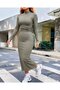 Women's long sleeve turtleneck ruched waist maxi modal dress