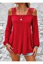 Women's Long Sleeve Viscose Blouse with Open Stripe Detail on the Shoulders